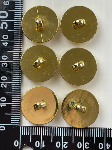 ONE SET ONLY: 6 x slightly domed faux gold metal rope plastic shank buttons 19mm