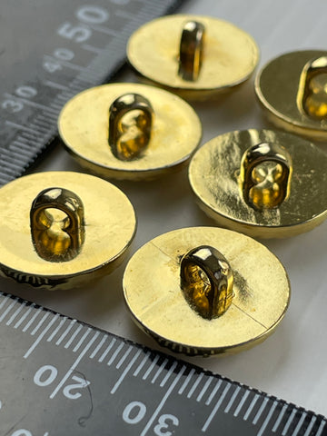 ONE SET ONLY: 6 x slightly domed faux gold metal rope plastic shank buttons 19mm
