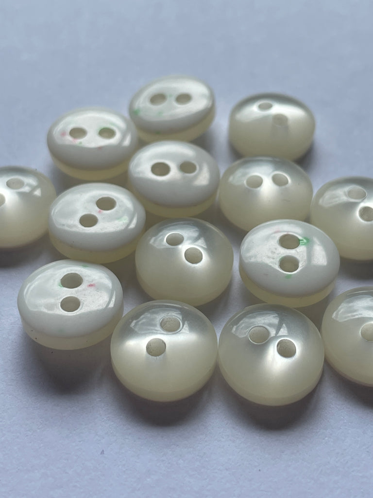 TWO SETS LEFT: 14 x Vintage White Shiny Plastic Buttons 2-Hole 10mm