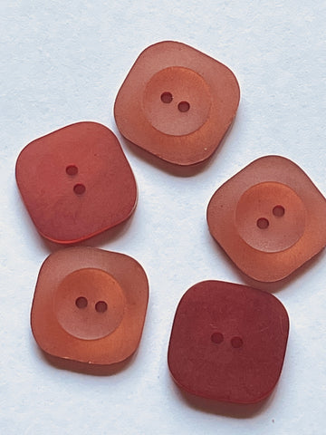 ONE SET ONLY: 4 x Vintage Rust Orange Matte w Flash Plastic Buttons 2-Hole 19mm