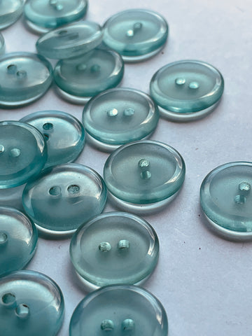 LAST SET: Vintage Buttons Clear Sea Green Blue Shiny Plastic Buttons 2-Hole 15mm x 26