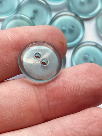 LAST SET: 26 x Vintage Clear Sea Green Shiny Plastic Buttons 2-Hole 15mm