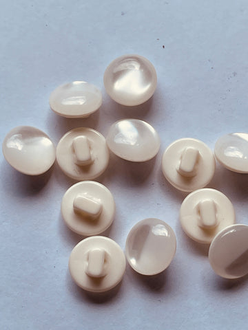 TWO SETS LEFT: 12 x Vintage White Lustre Plastic Buttons w/ Shank 11mm