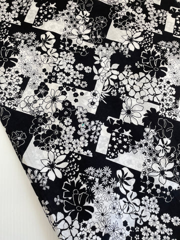 2m LEFT: Vintage Fabric 80s? 90s? Mono Colourway w/ Tropical Flowers + Geometric
