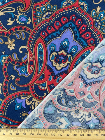 1.5m LEFT: Vintage 80s? Light Weight Floppy Rayon w/ Muted Paisley Pattern