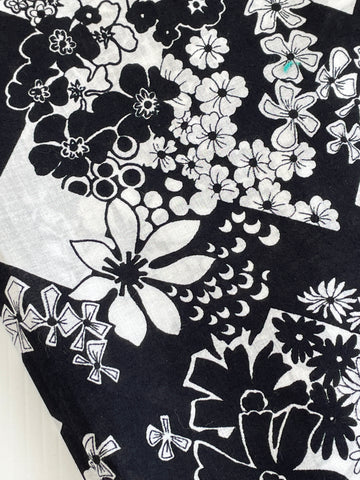 2m LEFT: Vintage Fabric 80s? 90s? Mono Colourway w/ Tropical Flowers + Geometric