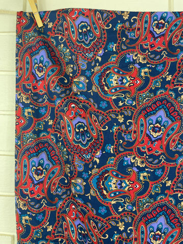 1m LEFT: Vintage 80s? Light Weight Floppy Rayon w/ Muted Paisley Pattern