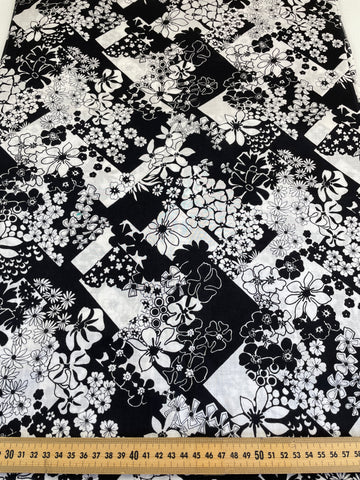 2m LEFT: Vintage Fabric 80s? 90s? Mono Colourway w/ Tropical Flowers + Geometric