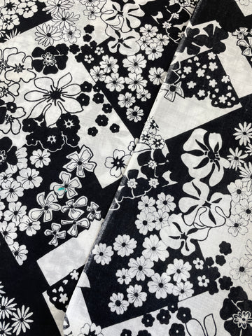 2m LEFT: Vintage Fabric 80s? 90s? Mono Colourway w/ Tropical Flowers + Geometric