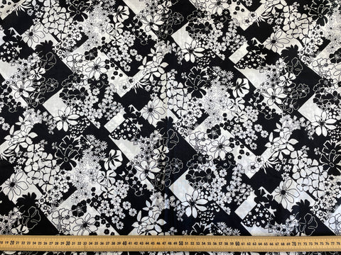 2m LEFT: Vintage Fabric 80s? 90s? Mono Colourway w/ Tropical Flowers + Geometric