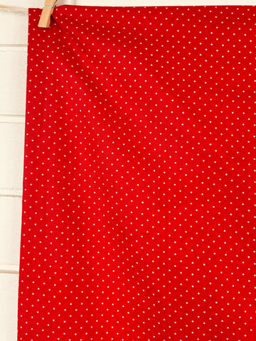 2.5m LEFT: Vintage 1980s light weight cotton blend twill red w/ tiny pink spots