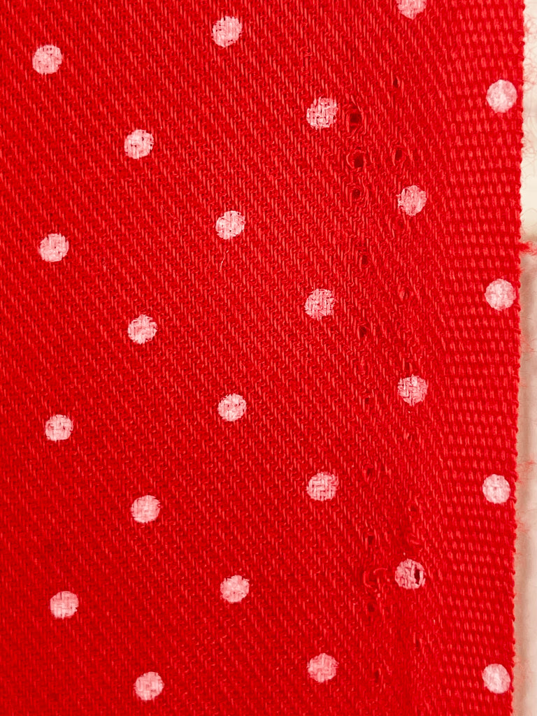 2.5m LEFT: Vintage 1980s light weight cotton blend twill red w/ tiny pink spots