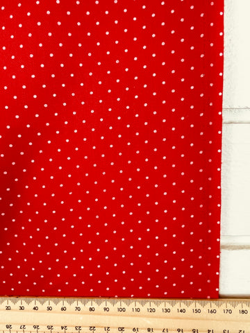 2.5m LEFT: Vintage 1980s light weight cotton blend twill red w/ tiny pink spots