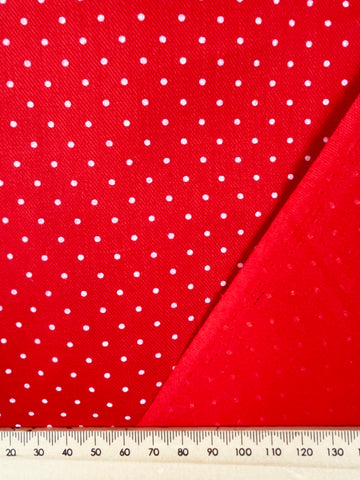 2.5m LEFT: Vintage 1980s light weight cotton blend twill red w/ tiny pink spots