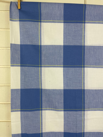 1m LEFT: Classic Light Weight Woven Cotton Check Blue White Yellow