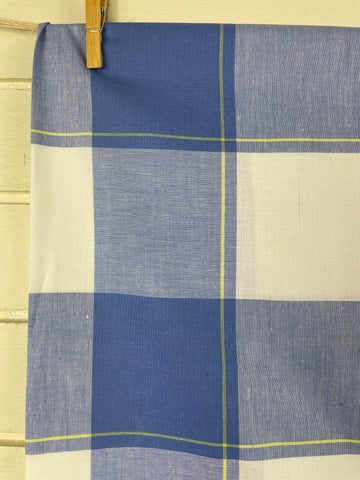 1m LEFT: Classic Light Weight Woven Cotton Check Blue White Yellow