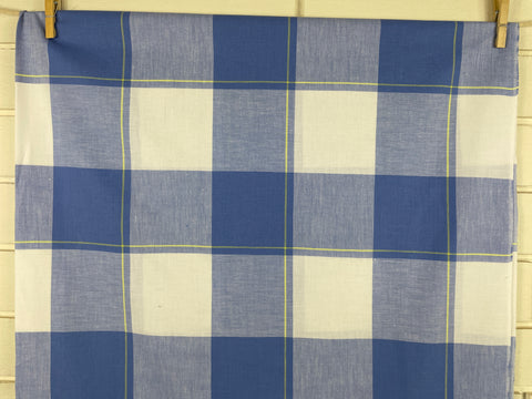 1m LEFT: Classic Light Weight Woven Cotton Check Blue White Yellow