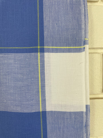 1m LEFT: Classic Light Weight Woven Cotton Check Blue White Yellow