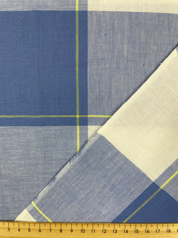 1m LEFT: Classic Light Weight Woven Cotton Check Blue White Yellow