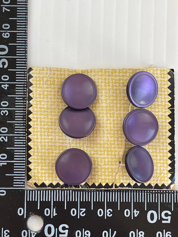 ONE SET ONLY: Vintage Beutron 6 x lustrous purple plastic shank buttons on card 13-14mm