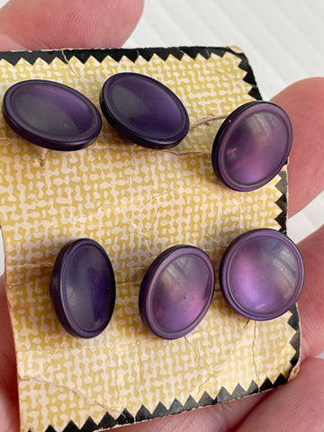 ONE SET ONLY: Vintage Beutron 6 x lustrous purple plastic shank buttons on card 13-14mm