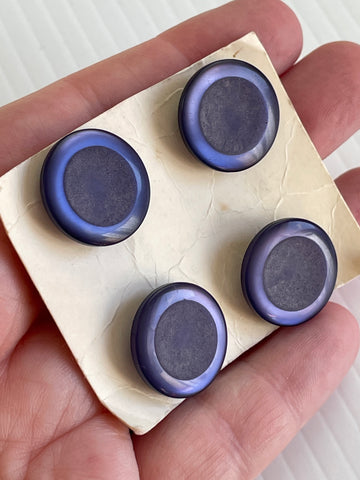 ONE SET ONLY: Vintage Beutron 4 x matte & shiny purple plastic shank buttons on card 19mm