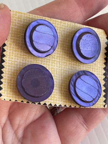 ONE SET ONLY: Vintage Beutron 4 x shiny purple plastic shank buttons on card 19mm