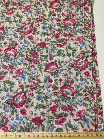 2.5m LEFT: Vintage Fabric 1980s Light Weight Fancy Weave Cotton Blend w/ Romantic Floral