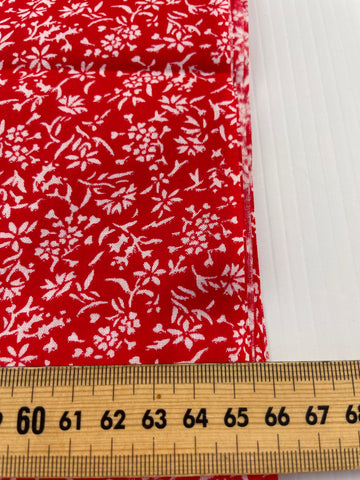 1mm LEFT: Vintage Fabric Light Weight Cotton w/ White Floral on Red Base