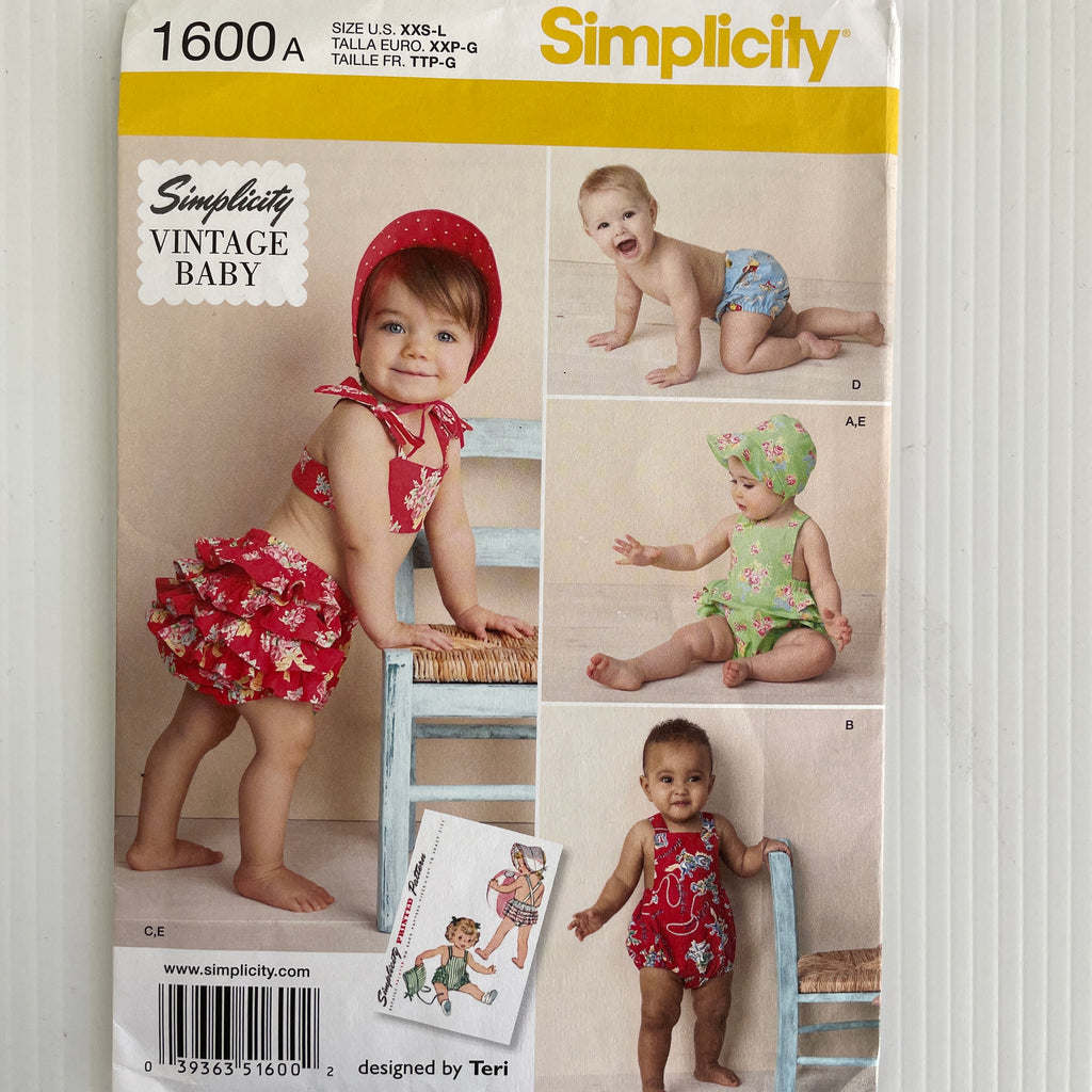 VINTAGE BABY ROMPER BIKINI PANTIES BONNET: Simplicity 2013 Size XXS-L *1600A
