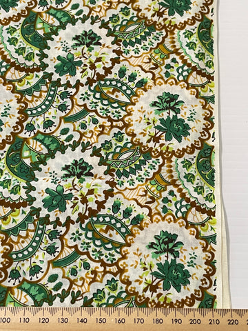 LAST PIECE Early 2010s Swiss Cotton Made In Japan Retro Green Floral On White 108cm x 50cm