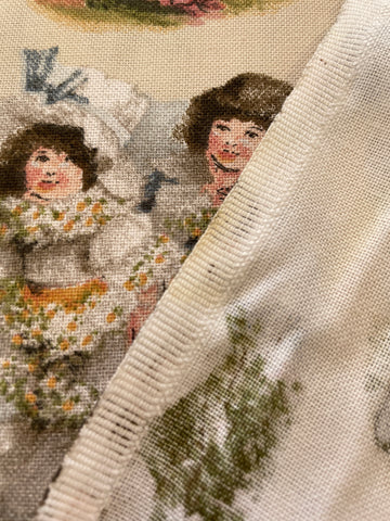 5m LEFT: Modern Fabric Soft Drapery Cotton Blend w/ Old World Kiddies Print 'Hollyhock'
