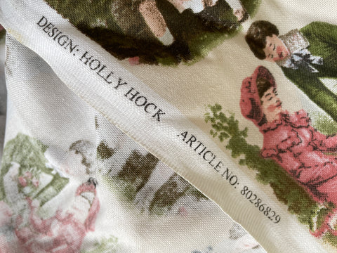 4.5m LEFT: Modern Fabric Soft Drapery Cotton Blend w/ Old World Kiddies Print 'Hollyhock'