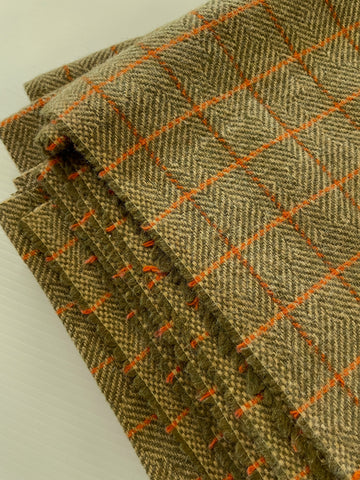 2m LEFT: Vintage Fabric 1970s Mod Wool Greeny Browny w/ Orange Check