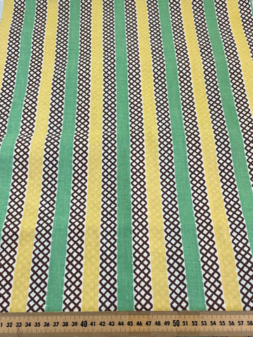 1.5m LEFT: Vintage Fabric 1930s 40s Stripe Trellis Mint Green Pale Yellow Chocolate