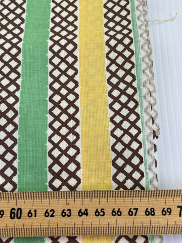 1.5m LEFT: Vintage Fabric 1930s 40s Stripe Trellis Mint Green Pale Yellow Chocolate