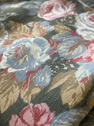 3.5m LEFT: Vintage Fabric 1980s Upholstery Soft Furnishing Romantic Floral Cotton Linen