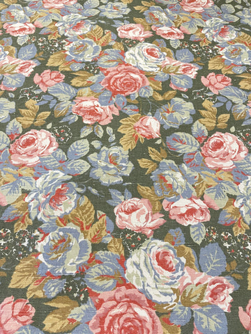 3.5m LEFT: Vintage Fabric 1980s Upholstery Soft Furnishing Romantic Floral Cotton Linen