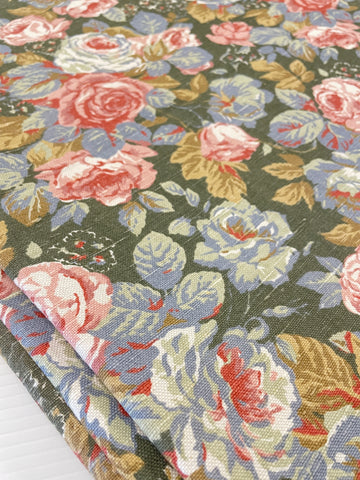 3.5m LEFT: Vintage Fabric 1980s Upholstery Soft Furnishing Romantic Floral Cotton Linen