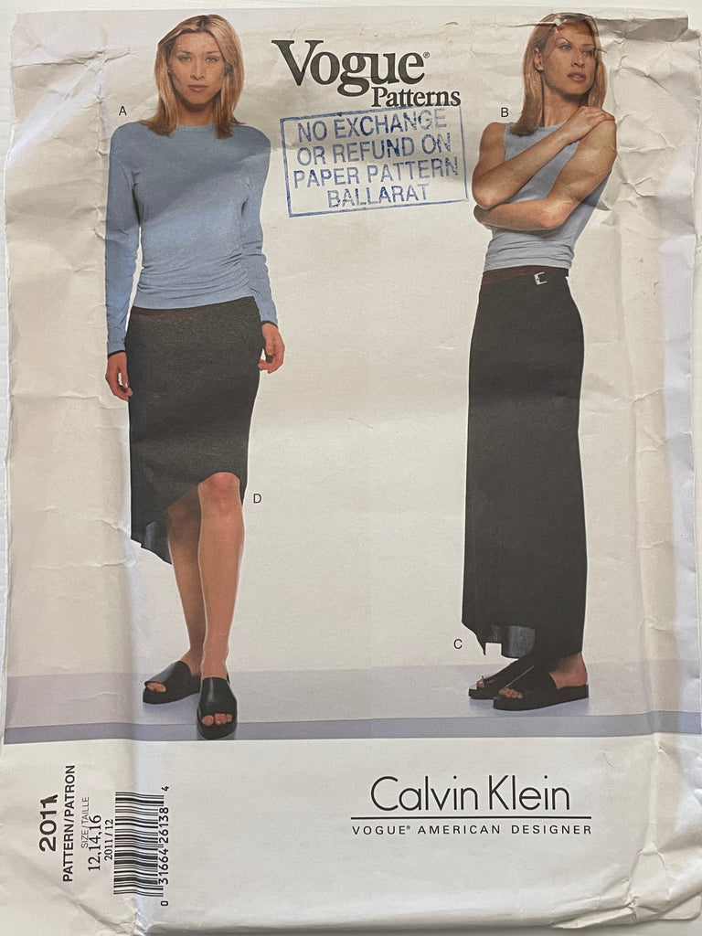 CALVIN KLEIN TOP & SKIRT: Vogue Sewing Pattern 2001 Sizes 12-16 Uncut *2011