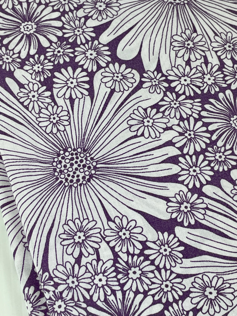 LAST PIECE: Vintage 1970s cotton blend sheeting w/ purple white floral