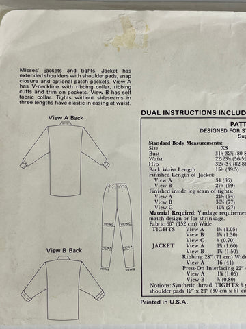 JACKET & TIGHTS: Kwik Sew 1986 sizes 8-20 factory folded Kerstin Martensson *1568