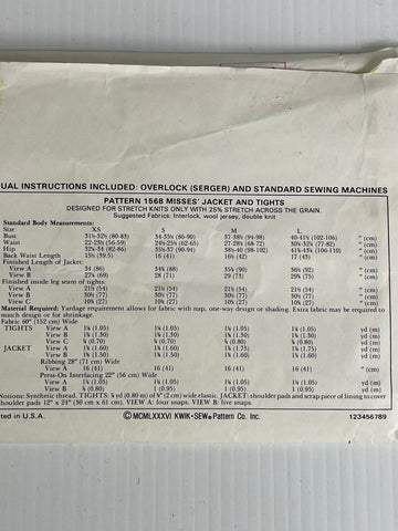 JACKET & TIGHTS: Kwik Sew 1986 sizes 8-20 factory folded Kerstin Martensson *1568