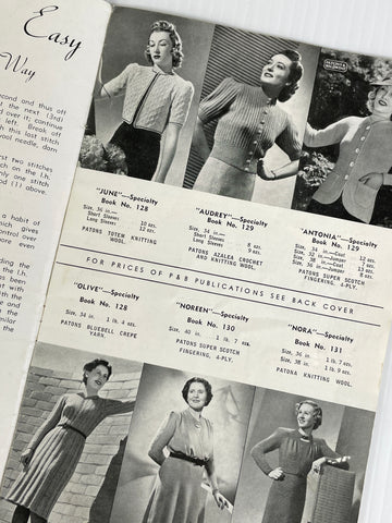 1941 Patons & Baldwins Knitting Made Easy features and patterns