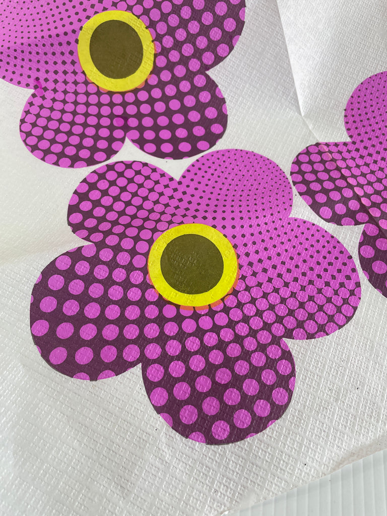 TWO LEFT: Rare vintage 1970s Deeko paper tablecloth w/ pure mod flowers 90cm x 90cm