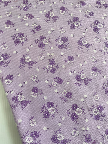 2m LEFT: Vintage Fabric 1960s Lavender Light Weight Cotton Plisse w/ Darker Floral