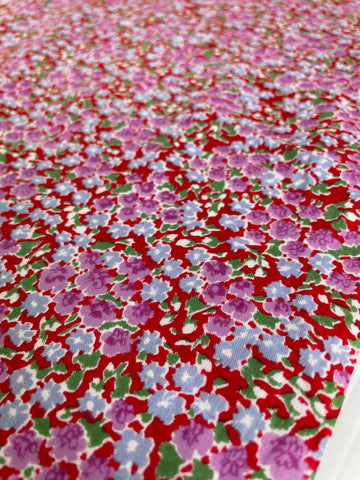 14m LEFT: Vintage Fabric Light Weight Cotton 1970s Smaller Floral on Bright Red Base