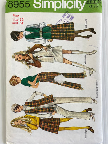 SKIRTS, VEST, PANTS: Simplicity 1971  size 12 factory folded complete *8955