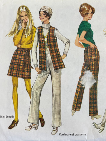 SKIRTS, VEST, PANTS: Simplicity 1971  size 12 factory folded complete *8955