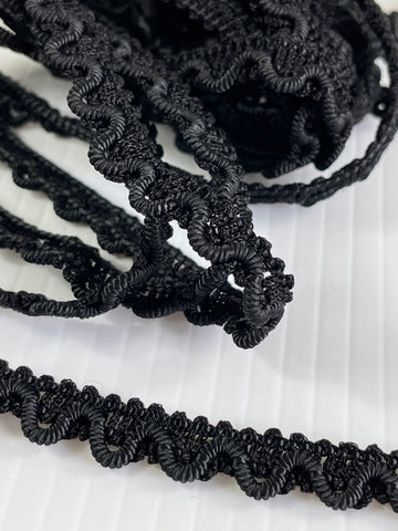 7m LEFT: vintage? ornate textured black rayon trim 1960s? 10mm wide